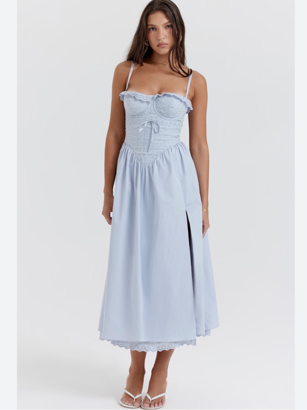 House of CB 'Jaime' Soft Blue Cotton Broderie Anglais Midi Sundress New! - Picture 6 of 15